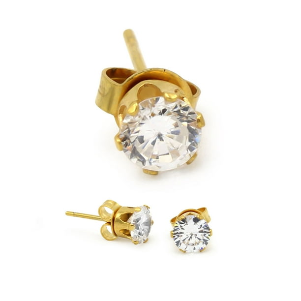 14K Yellow Gold Plated Round Cut AAA Cubic Zirconia Cluster Drop Stud Earrings For Women 